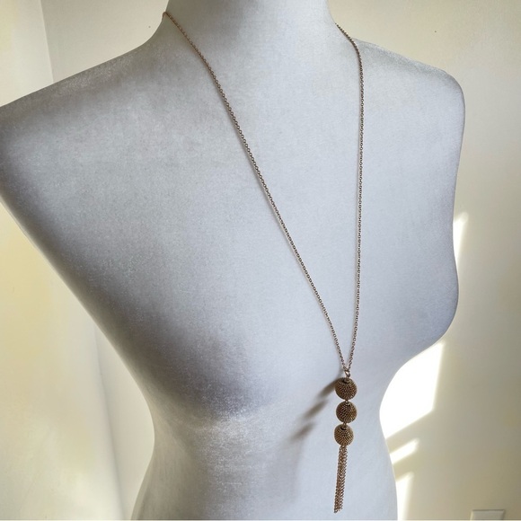Chico’s Gold Tone Bauble Fringe Necklace - Picture 1 of 9